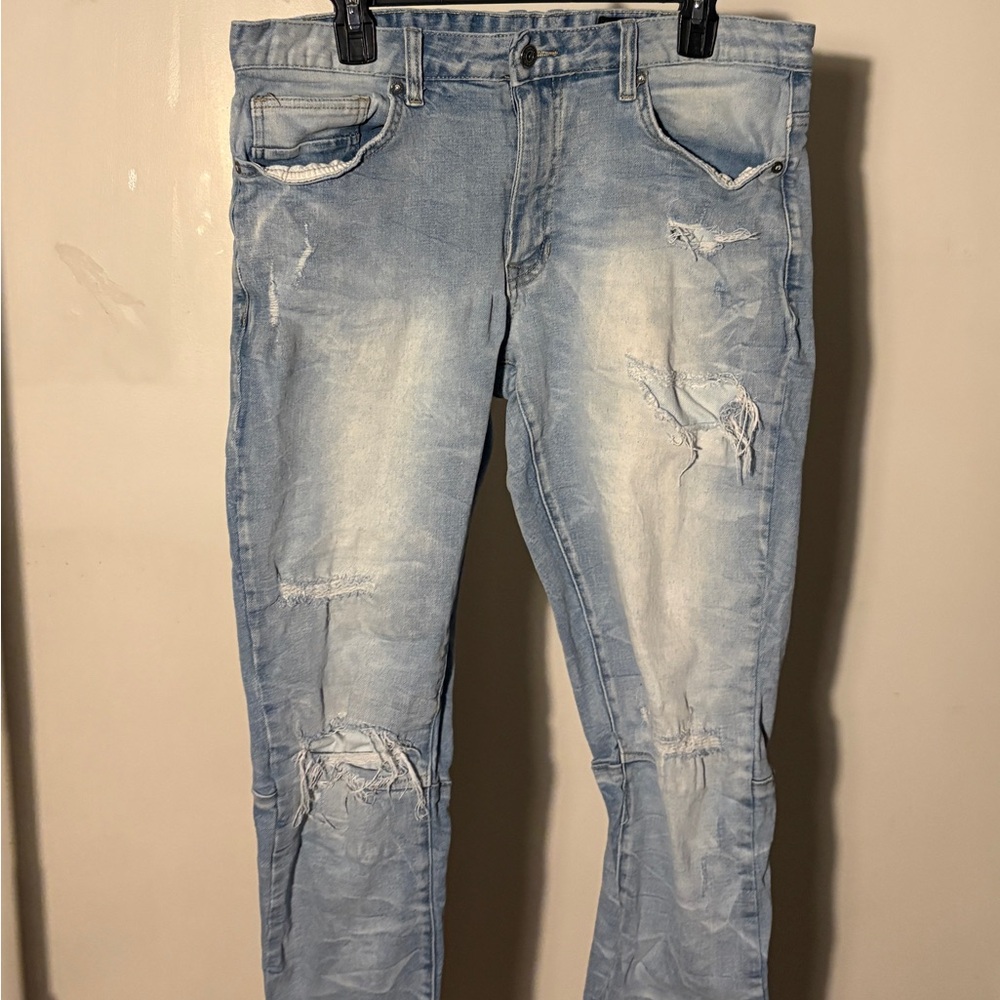 Men's Light Blue Distressed Skinny Jeans